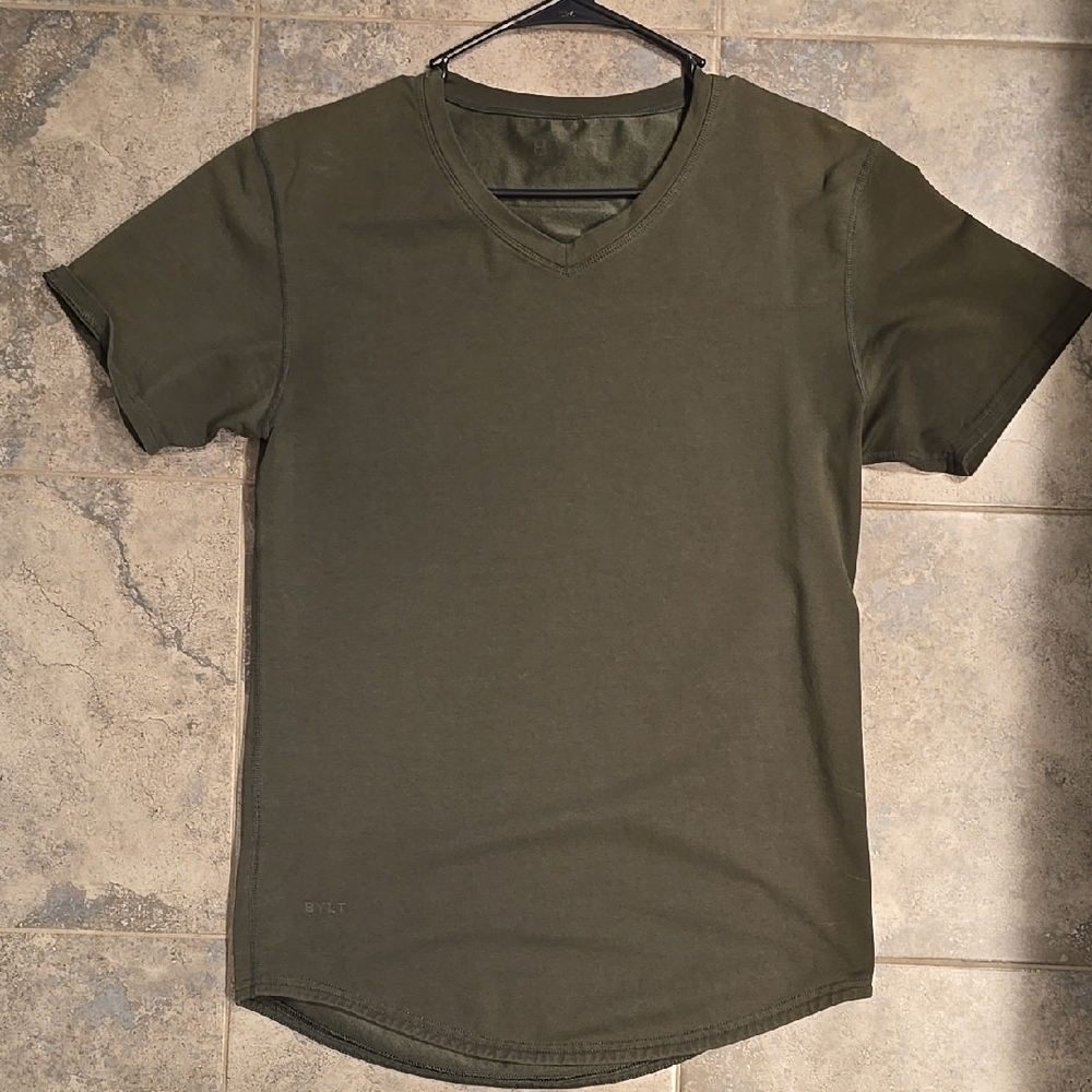 Mens BYLT LUX Olive Green V-Neck Men's Shirt